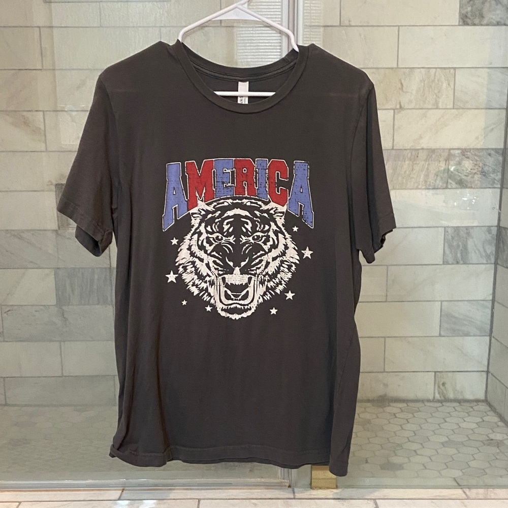 Bella Canvas Black Tee with Tiger and America Graphic